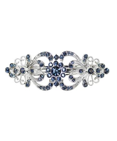 Faship Gorgeous Navy Blue Crystal Hearts And Floral Hair Barrette