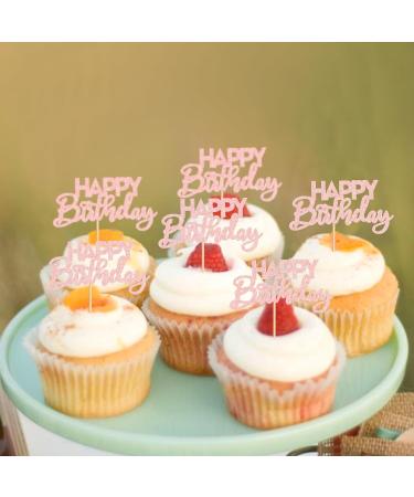 Ercadio 24 Pack Happy Birthday Cupcake Toppers Light Pink Glitter Birthday Cupcake Picks for Baby Shower Kids Birthday Anniversary Party Cake Decorations Supplies Pattern 3 Light Pink - Buy Online on GoSupps.com