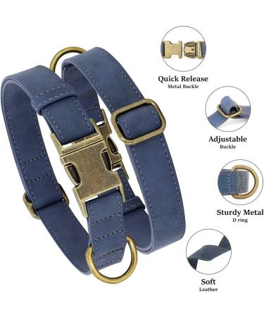 Didog Soft Leather Dog Collar - Durable Adjustable Blue Collar with Quick Lock Metal Buckle for Large & Medium Dogs | Fits 15-23 - Buy Online on GoSupps.com