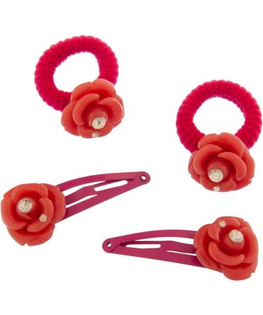 HAARallerliebst 4 Hair Clips & Accessories Elegant Red Rose Rhinestone Hair Ties in Pink Box | International Shipping Available - Buy Online on GoSupps.com