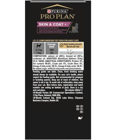 Pro Plan Cat Skin and Coat Supplement | Skin health support lustrous coat | with salmon oil linseed oil omega 3 omega 6 vitamin E | Adult and Senior cats | Oil 250 ml (12505869) Cat Supplements 250ml - Buy Online on GoSupps.com