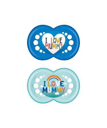 MAM Original Silicon Schnuller in the 2 Set tooth-friendly pacifier baby pacifier made of special MAM Skinsoft silicone with pacifier box 6-16 months i love mummy turquoise / i love mummy 6-16 / silicone / day