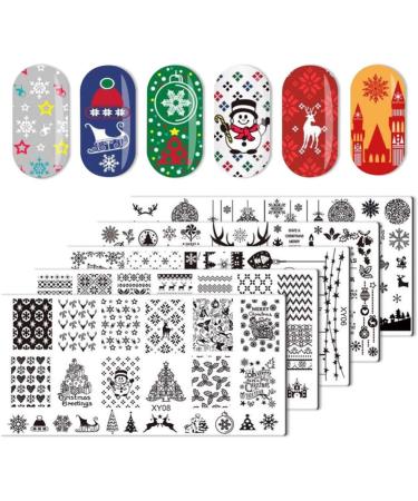 Minkissy Christmas Nail Art Stamp Plate Set - 5-Part Holiday Designs for Festive Manicures | Snowflakes Reindeers Trees & Bells - Buy Online on GoSupps.com