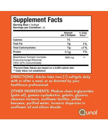 Qunol Turmeric Curcumin Softgels 1000mg Extra Strength - 30 Count - Buy Online on GoSupps.com