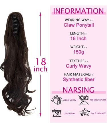 FXYTK Clip in Ponytail Hair Extension Claw | 18 Inch Curly Medium Brown - Buy Online on GoSupps.com