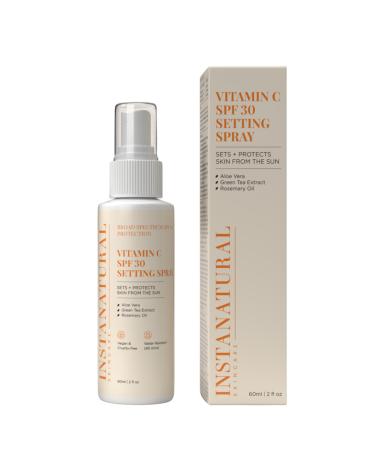 InstaNatural Skin Care Vitamin C SPF 30 Broad Spectrum Sunscreen Make Up Setting Spray Brightens & Hydrates UVA UVB Sun Protection Sunblock with Aloe Vera & Botanicals Pump Bottle 2 Fl Oz