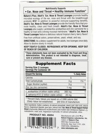 Nature's Plus Adult Ear Nose & Throat Lozenges - Natural Tropical Cherry Berry, 60 Count - Buy Online on GoSupps.com