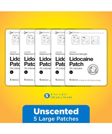 Amazon Basic Care Lidocaine Patch 4% Topical Anesthetic - 5 Count, 10 cm x 14 cm - Desensitizes Aggravated Nerves - Pack of 1 - Buy Online on GoSupps.com