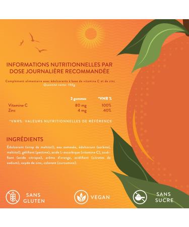Vitamine C Gummies Avec Zinc - Vitamine Enfants et Adultes - nergie et Immunit - 60 Gummies - Sans Sucre - Vegan - Sans Gluten Ni Lactose Immunit  - Buy Online on GoSupps.com