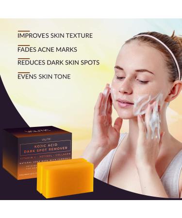 Valitic Kojic Acid Dark Spot Remover Soap Bars with Vitamin C, Retinol, Collagen, Turmeric - Japanese Complex Infused with Hyaluronic Acid, Vitamin E, Shea Butter, Castile Olive Oil (2 Pack) - Buy Online on GoSupps.com
