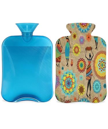 2L hot water bottle with reference to pain relief tribal African women mandala flower warming bag pvc ice and warm ponds for cold and heat therapy / menstrual cramps / feet / hand warmers