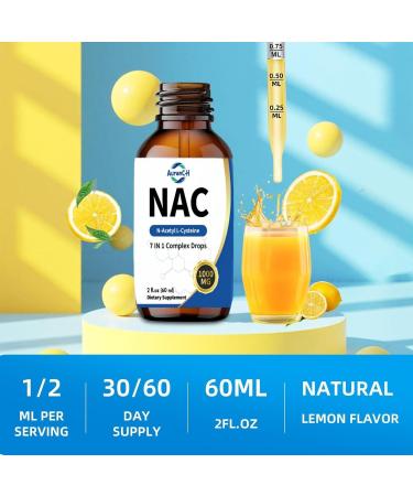 NAC Supplement N-Acetyl Cysteine with R-Alpha Lipoic Acid for Adults, Immune & Antioxidant Support, Liver & Lung Health - 1000 MG - Lemon Flavor - 60ml - Buy Online on GoSupps.com