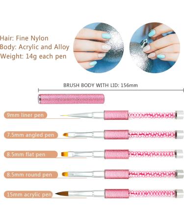 5PCS Nail Art Brushes Set with Pearl Handle for Gel Nails | LEA-SHALL Liner/Acrylic/Flat/Round/Angled UV Builder Kit | Fine Brush DIY Decoration, Home & Salon Design - Rose Red - Buy Online on GoSupps.com