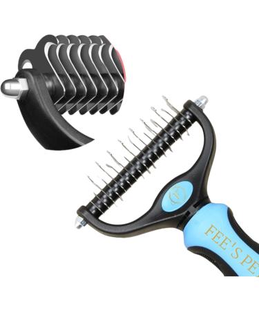 Pet Cat brush & Dog brush Double sided De-Matting De-shedding Rake for medium to long hair - Professional Grooming Tool for Tangle-Free Fur comes with a Bonus FREE stainless steel Comb (Blue) - Buy Online on GoSupps.com