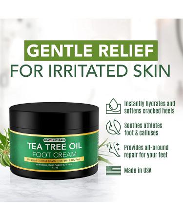 Tea Tree Oil Foot Cream - Hydrating Treatment for Cracked Feet - Rapid Relief Heel Cream - Soothes Irritated Skin - 4 oz - Buy Online on GoSupps.com