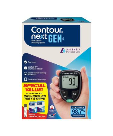 Ascensia CONTOUR NEXT GEN Blood Glucose Monitoring System All-in-One Kit for Diabetes with Glucose Monitor and 20 Test Strips For Blood Sugar & Glucose Testing - Buy Online on GoSupps.com