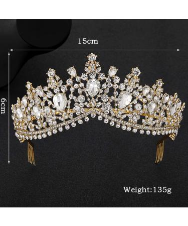 Minkissy Women's Tiara with Comb | Crystal Crown Headband for Bridal & Princess | Elegant Gold & White Rhinestones - Buy Online on GoSupps.com