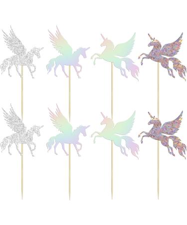 Gyufise 24Pcs Unicorn Cupcake Toppers Wing Unicorn Laser Silver Glitter Unicorn Horn Cupcake Picks for Baby Shower Birthday Wedding Engagement Party Cake Decorations Supplies - Buy Online on GoSupps.com