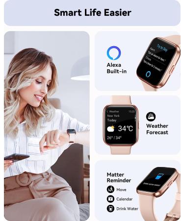 Women's Smart Watch with Call & Dial, Alexa Built-in, Heart Rate Monitor, Blood Oxygen & Sleep Tracker - IP68 Waterproof 1.7 Touch Screen Fitness Tracker for iPhone & Android - Pink - Buy Online on GoSupps.com