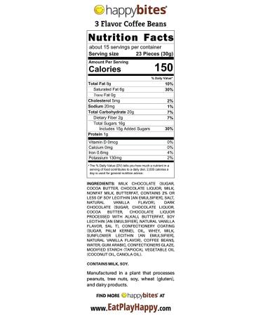 Happy Bites 3 Flavor Espresso Coffee Beans 16 oz - Milk Chocolate, Dark Chocolate & Vanilla Covered - Resealable Pouch Bag, 1 lb Pack - Buy Online on GoSupps.com
