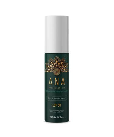 ANA Naturkosmetik Sun Protection Lotion LFS 30 Unique Moisturising Sun Cream Based on Aloe Vera Direct Juice and Jojoba Oil Organic UV Filter Complex 200 ml - Made in Germany