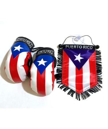Puerto Rico Boxing Gloves flags for cars accessories sticker decals Puerto Rican PR homes banderas para autos small mini Banner hanging window car flags accessory for men women (PR Combo 9)