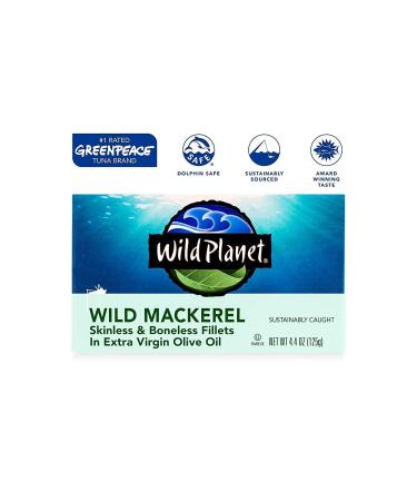 Wild Planet Wild Mackerel Fillets in Organic Extra Virgin Olive Oil | Skinless & Boneless | 4.4 oz (Pack of 12) | Mercury Tested - Buy Online on GoSupps.com
