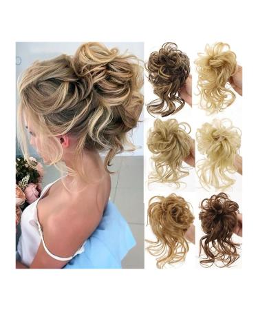 Messy Bun Hair Piece for Women Messy Bun Hair Piece Tousled Updo with Tendrils Hair Bun Extensions Elastic Wavy Curly Hair Ponytail Hairpieces Hair Scrunchies for Women Fake Hair Accessories for Wo Am41-103