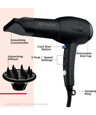 Revlon RV544FBLK Advanced Ionic Technology Hair Dryer with Diffuser Powerful Ionic Hair Dryer with Concentrator Quick Dry Lightweight 2 Heat/ Speed Settings Less Frizz Shiny and Smooth Hair Black Black Hair Dryer - Buy Online on GoSupps.com