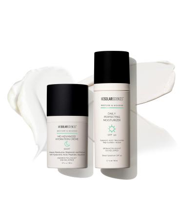 Bundle of MDSolarSciences Daily Perfecting Moisturizer SPF 30 & MD Advanced Hydration Creme | Day & Night Skincare Routine | Science-Based Formulas Protect & Restore | Anti-Aging Skin-Barrier Support