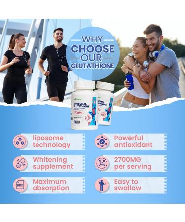2700 MG Liposomal Glutathione Supplement - Max Absorption Antioxidant L Glutathione with Hyaluronic Acid & Resveratrol Anti-Aging - 120 Softgels (2 Packs - Buy Online on GoSupps.com