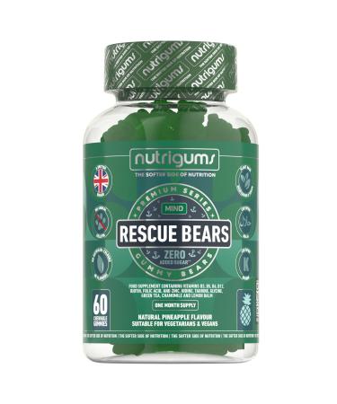 Rescue Bears 60 Vegan Gummies. Daytime Stress & Anxiety Relief with Glycine Taurine Green Tea Lemon Balm Chamomile Vitamins & Prebiotics for Calming. Pineapple Flavour. 60 Count (Pack of 1) - Buy Online on GoSupps.com