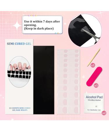22PCS Semi Cured Gel Nail Polish Strips Self-Adhesive Full Wrap Nail Polish Stickers Salon-Quality Gel Nail Stickers French Black Tip Manicure Nail Wraps with Prep Pads Nail File & Wood Stick - Buy Online on GoSupps.com