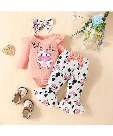 UUAISSO Baby Girls Cow Print Long Sleeve Top and Pants Set - Infant Outfit for 3-6 Months | Pink Milk - Buy Online on GoSupps.com