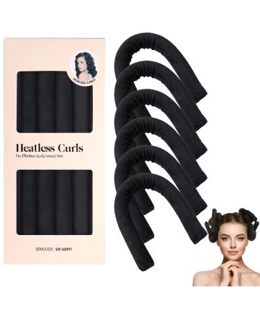 Heatless Hair Curler for Long Medium Hair Curls  6PCS No Heat Hair Rollers Hair Curlers to Sleep In  Curly Wavy Hair Twist Pillow Flexi Rods Flexible Curling Rods Headband Wrap Styling Rollers  Black
