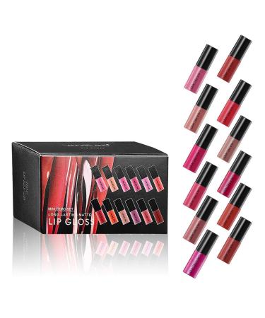 LAMUSELAND Matte Mini Liquid Lipstick Set - 12 Colors Long-Lasting High Pigment Travel Kit, Waterproof Non-Stick Cup Lip Gloss Makeup Gift for Women & Girls (Black) - Buy Online on GoSupps.com