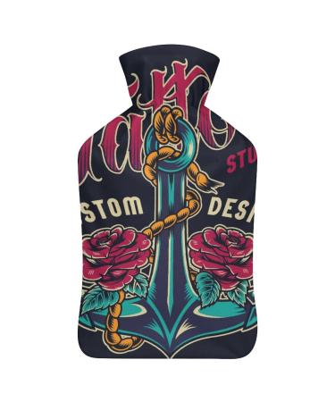 Rose Sailing Hot Water Bottle With Cover Plush Bed Bottle Hand Warmer For Adults And Children 26.5X15.3cm