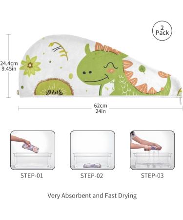 Green Dinosaurs Kiwi Fruit Hair Towel 2 Pack | Super Absorbent Quick Dry Hair Turbans for Women & Girls - Buy Online on GoSupps.com