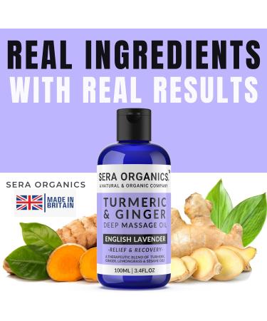 Turmeric & Ginger Massage Oil - Natural Ginger Oil Therapy For Lymphatic Drainage Nerve Muscle & Joint Discomfort Relief Warming Relaxing & Soothing Massage - With Lavender (100ml) By Sera Organics 100 ml (Pack of 1) - Buy Online on GoSupps.com