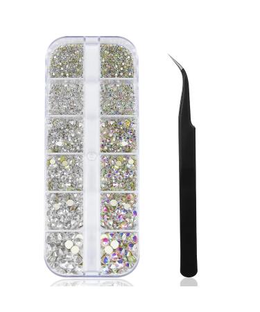 WENTOR Nail Rhinestones 1440 Pcs Nail Gems Flat Back Crystal Rhinestones with Pick Up Tweezer for Nail and Face Art Craft Decoration 6 Sizes