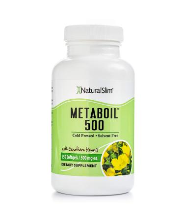 NaturalSlim Metaboil 500 w/ Evening Primrose Oil & GLA (Gamma-Linolenic Acid) - Solvent Free Cold Pressed Supplements - Natural Anti-Inflammatory & Burner of Resistive Fat - 500mg, 250 Softgels