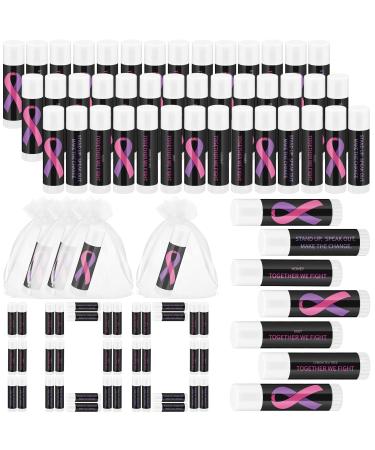 Fumete 100 Pcs Domestic Violence Awareness Items Lip Balm Bulk Pink Ribbon and Purple Ribbon Breast Cancer Awareness Moisturizer and Nourishing Lip Balm Gifts for Women Party Supplies 4 Scents