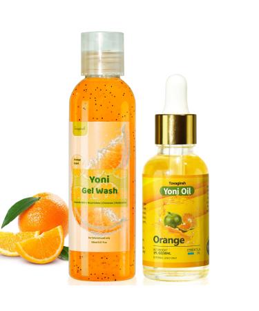 Yoni Wash Yoni Oil Set for Women Feminine Wash for Women Ph Balance Vaginal Wash for Remove Odor Moisturizing Yoni Body Oil Scented after Shower Oil 5.07 Fl.Oz Vaginal Wash Orange Scent