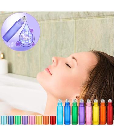 Alledomain 8PCs 10ml Essential Oil Roller Bottles - Colorful Refillable Frosted Glass with Stainless Steel Balls & Dripper - Buy Online on GoSupps.com