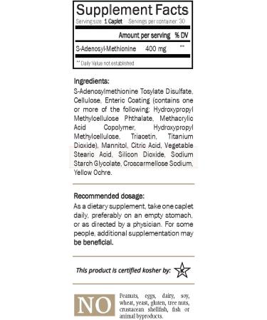 Nature's Trove SAM-e 400mg - 30 Enteric Coated Caplets | Vegan, Kosher, Non-GMO, Soy & Gluten Free | Mood & Joint Support | Cold Form Blister Packed - Buy Online on GoSupps.com