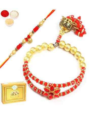 Ghasitaram Gifts Rakhis Online - Rakhi for Brother-T-101 Bhaiya Bhabhi Rakhi with 200 GMS of Soan Papdi Rakhi Set with 200 gms of Soan Papdi
