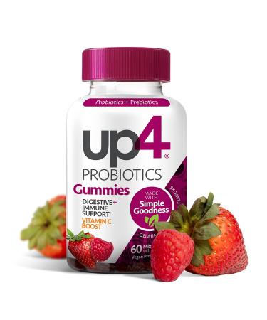 up4 Probiotic Gummies for Men and Women, Digestive and Immune Support with Prebiotics and Vitamin C, Gluten Free, Gelatin Free, Vegan, Non-GMO, 60 Count Adult Probiotic (60 Count)