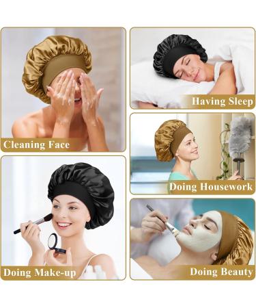 Satin Silk Bonnet Set for Curly Hair - 2pcs Black Gold Sleep Caps for Women - Buy Online on GoSupps.com