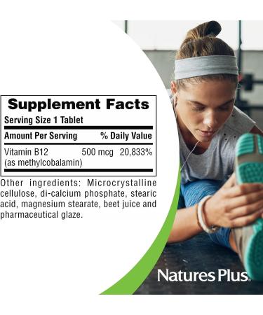 NaturesPlus Vitamin B12 (Methylcobalamin) 500mcg - 90 Vegetarian Tablets | High Potency Red Blood Cell Support & Energy Booster - Gluten-Free - Buy Online on GoSupps.com