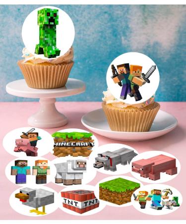Pre-Cut Minecraft 1A Edible Stand up Wafer Paper Cupcake Toppers Cake Decorations Birthday Party (12) - Buy Online on GoSupps.com